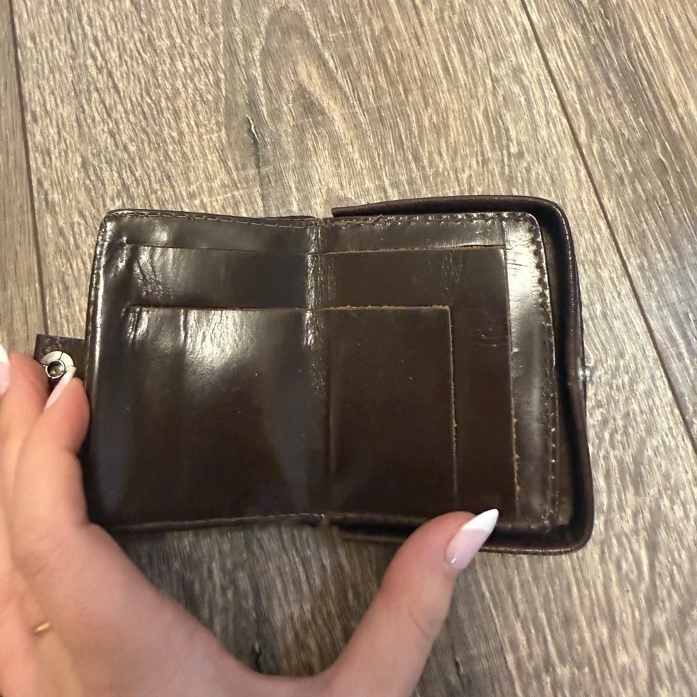 Vintage Brown Ostrich Leather Small Button Snap Clasp Wallet